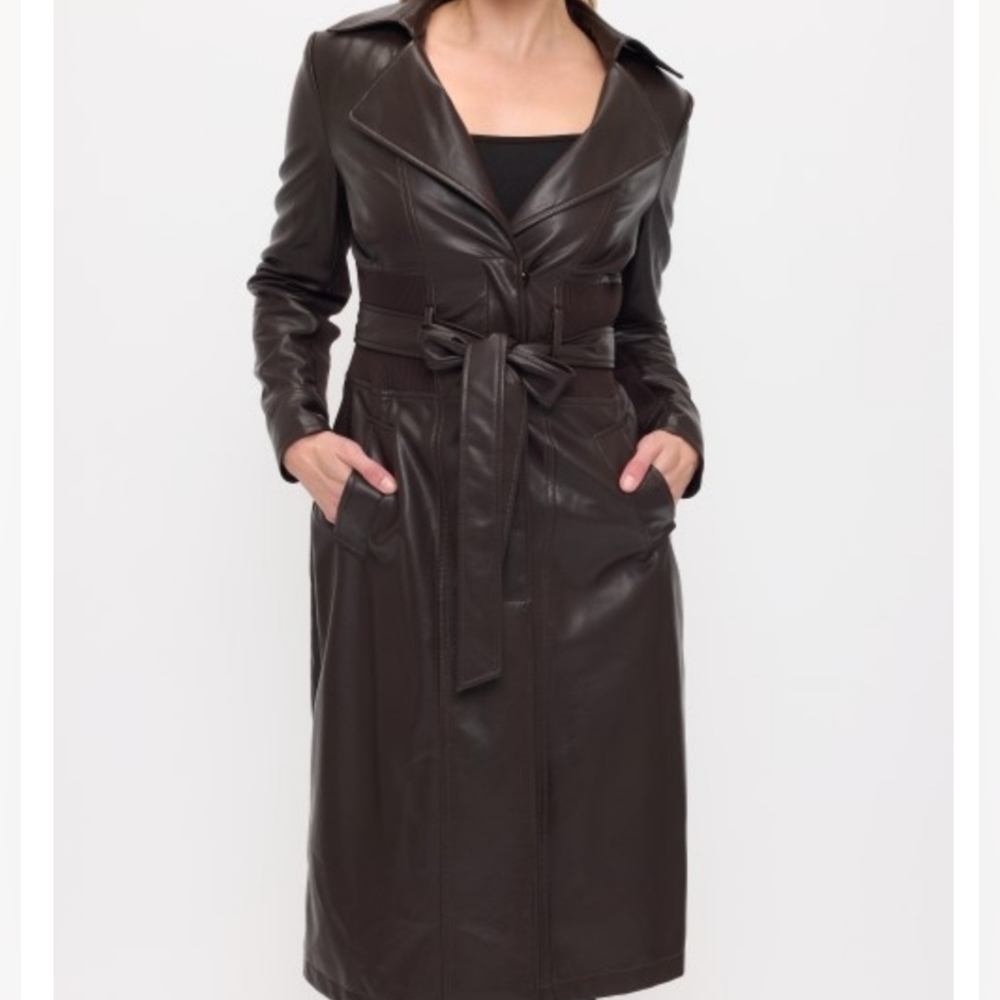 Neo Luxe Vegan Leather Trench Espresso Brown